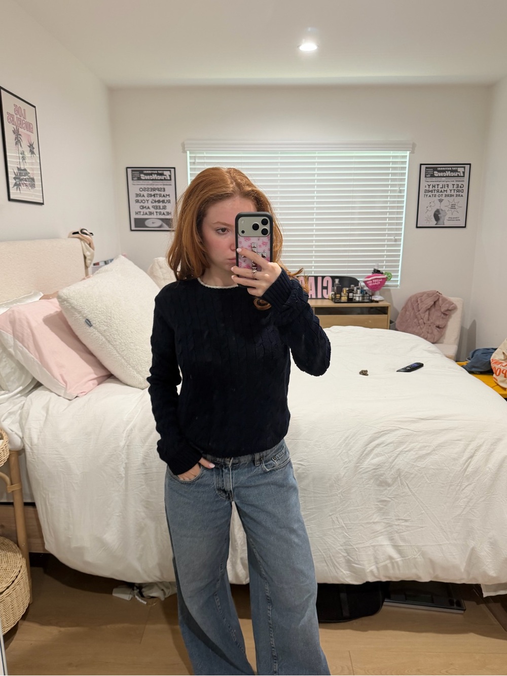 Classic Navy Blue Cable-Knit Women's Sweater